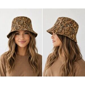 Top Level Paisley Bucket Hat Brown Gold Blue Unisex Festival Boho Streetwear OS